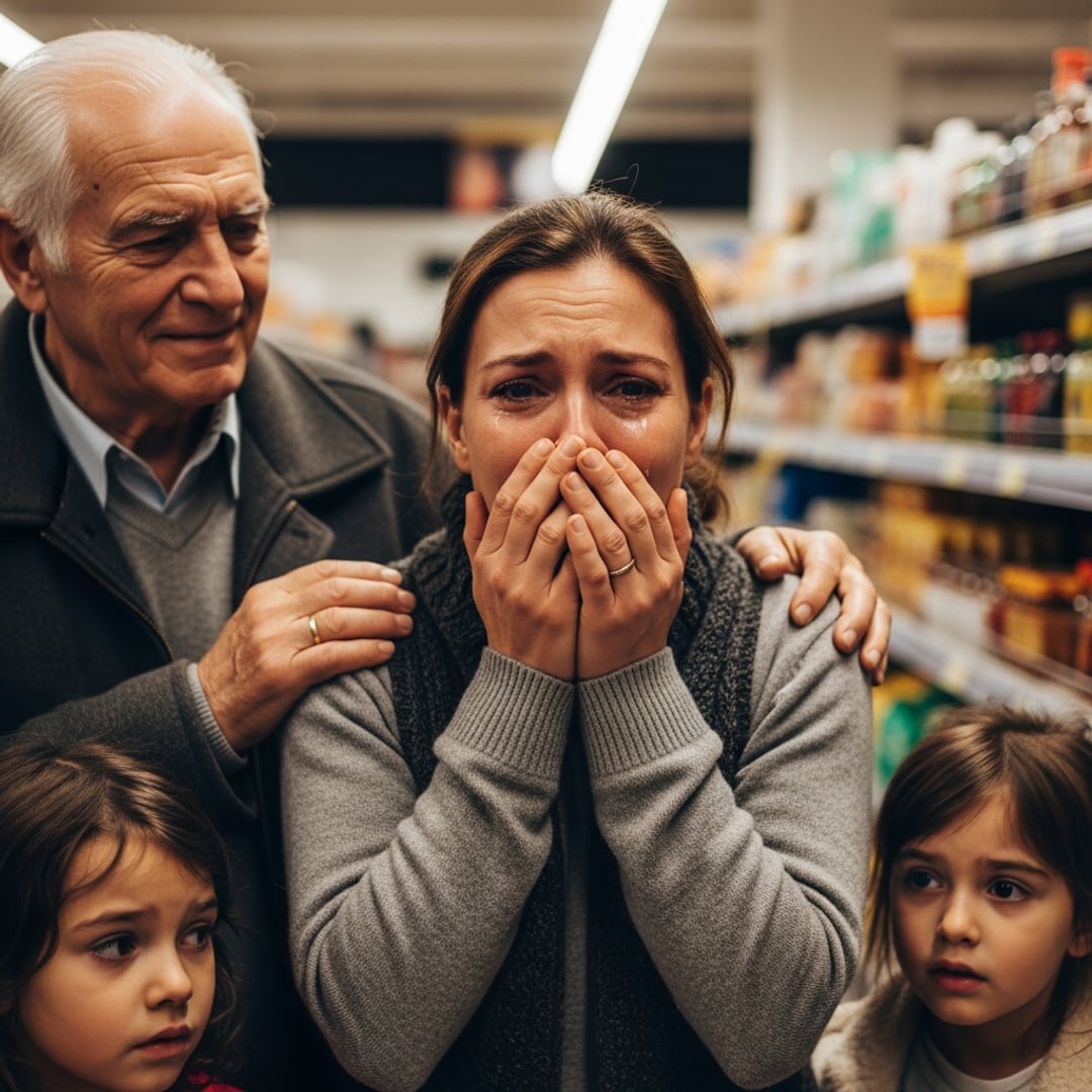 I was at the checkout with my three hungry kids and only $20, when a stranger said: 'I'LL PAY' — and his reason BROKE my heart!
